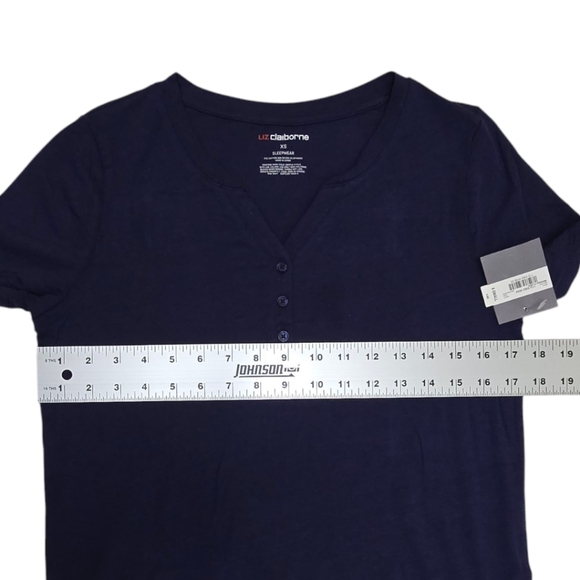 NWT Pajama Set Liz Claiborne XS Short Sleeve Tee Capris Pants Navy Blue Floral - Picture 6 of 12